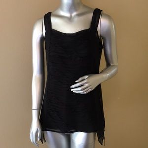 Eileen Fisher Crinkle Chiffon Ribbons silk Long Tank 100% Silk